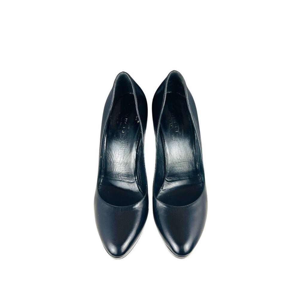 Gucci Malibu Bamboo Heel Platform Pumps Black Leather Frida Giannini 37 - Picture 5 of 6